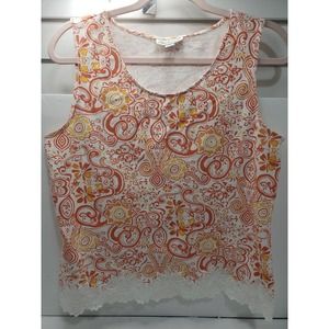 Coldwater Creek Womens Large Orange Paisley Sleeveless Top Round Neck